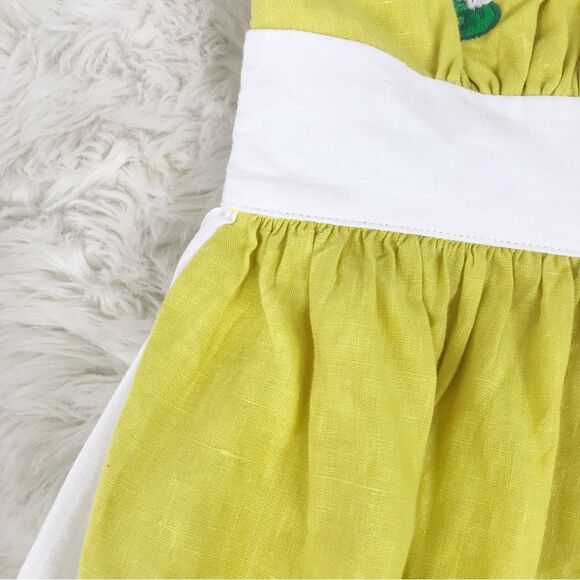 FANM MON Yamile 100% Linen Halter‎ Midi Dress Floral Embroidered Yellow XL New - Picture 6 of 14